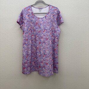 Lands End Purple Floral Short Sleeve Cotton Tunic Dress Womens size XL Petite